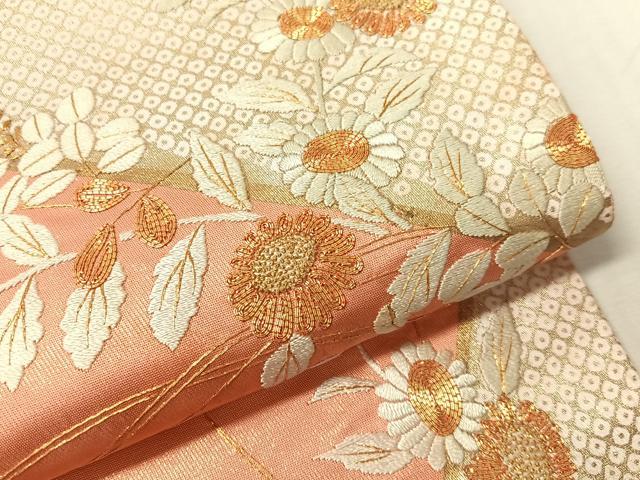 平和屋着物●太鼓柄袋帯 駒刺繍 草花文 金彩 正絹 逸品 CABJ0688vp