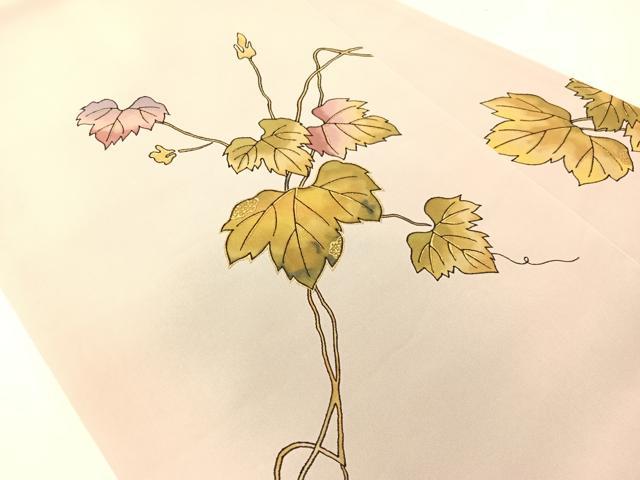 平和屋着物●塩瀬 九寸名古屋帯 蔦の葉文 金彩 正絹 逸品 CABJ0690vp