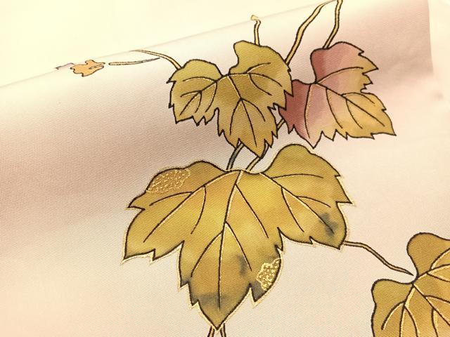 平和屋着物●塩瀬 九寸名古屋帯 蔦の葉文 金彩 正絹 逸品 CABJ0690vp