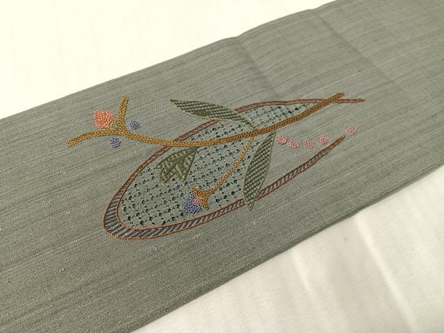 平和屋着物●中国三大刺繍 スワトウ相良刺繍 総刺繍 九寸名古屋帯 紬地 吉祥花丸文 正絹 逸品 CABJ0691vp