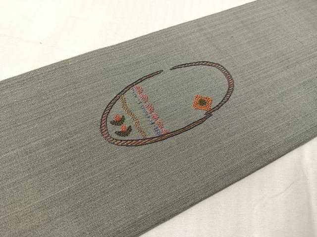 平和屋着物●中国三大刺繍 スワトウ相良刺繍 総刺繍 九寸名古屋帯 紬地 吉祥花丸文 正絹 逸品 CABJ0691vp