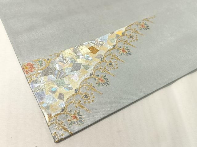 平和屋着物●金彩友禅作家 金彩の魔術師 堀省平 金煌織 太鼓柄袋帯 花唐草吉祥文 引箔 正絹 逸品 未使用 CABJ0692vp