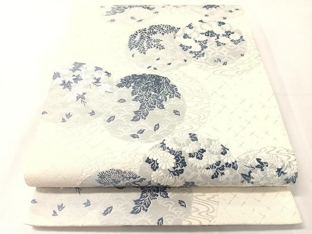平和屋着物●西陣の老舗アート裕(津村織物)二代目・津村千太郎 六通柄袋帯 唐織 藍染 鏡裏花文 正絹 逸品 CABJ0695vp