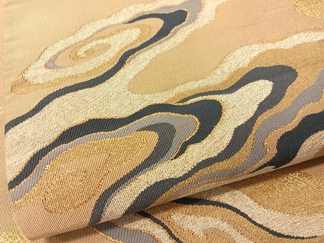 平和屋着物●爪掻き本綴れ 太鼓柄袋帯 霞文様 金糸 正絹 逸品 CABJ0697vp