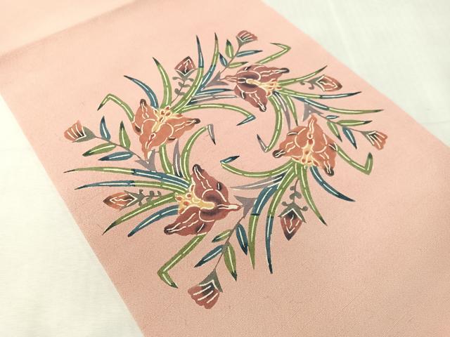 平和屋着物●九寸開き名古屋帯 紅型 草花文 正絹 逸品 未使用 CABJ0700vp