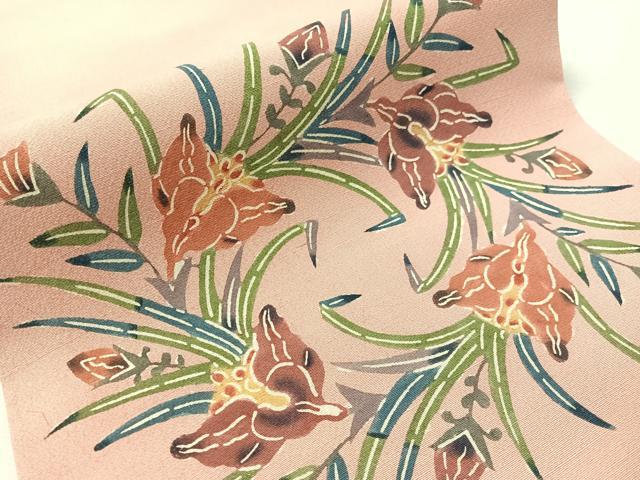 平和屋着物●九寸開き名古屋帯 紅型 草花文 正絹 逸品 未使用 CABJ0700vp