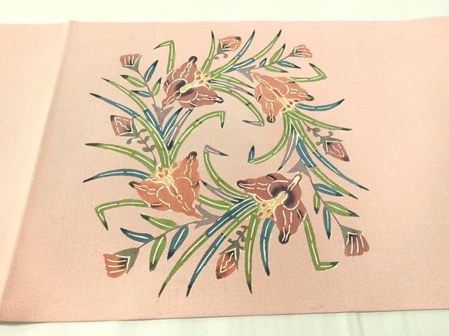 平和屋着物●九寸開き名古屋帯 紅型 草花文 正絹 逸品 未使用 CABJ0700vp