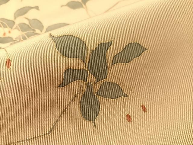 平和屋着物●塩瀬 九寸名古屋帯 枝木の実 金彩 正絹 逸品 CABJ0702vp