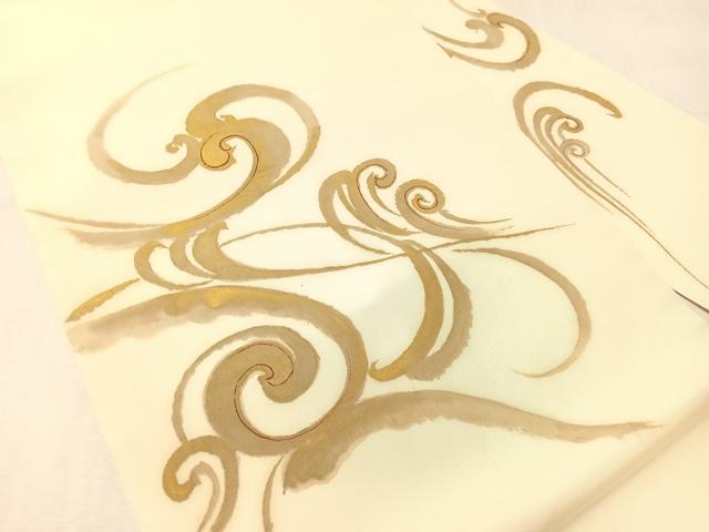 平和屋着物●塩瀬 九寸名古屋帯 立波文 金彩 正絹 逸品 CABJ0703vp