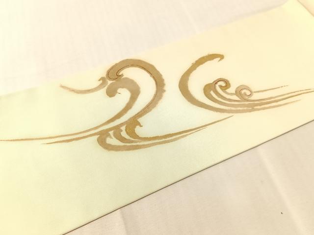 平和屋着物●塩瀬 九寸名古屋帯 立波文 金彩 正絹 逸品 CABJ0703vp