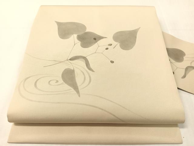 平和屋着物●塩瀬 九寸名古屋帯 ろうけつ染め 流水枝葉文 金彩 正絹 逸品 CABJ0704vp