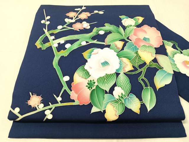 平和屋着物●塩瀬 九寸名古屋帯 友禅 作家物 枝花文 正絹 逸品 CABJ0709vp