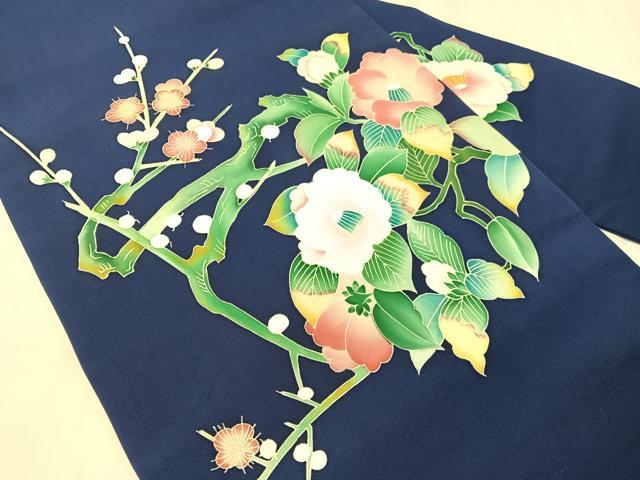 平和屋着物●塩瀬 九寸名古屋帯 友禅 作家物 枝花文 正絹 逸品 CABJ0709vp