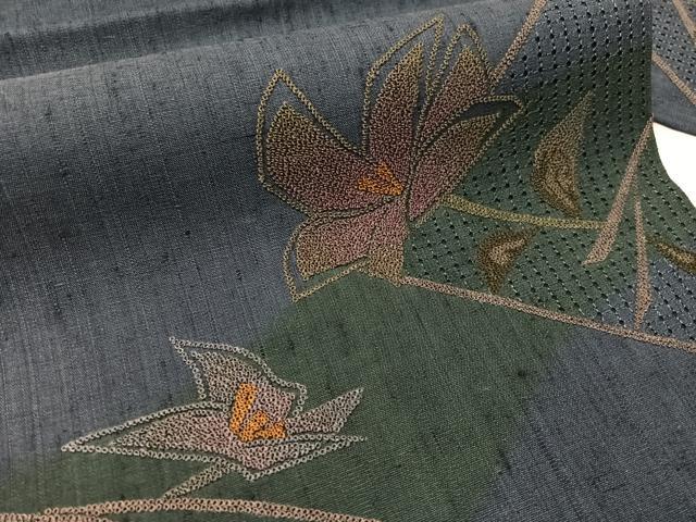 平和屋着物●中国三大刺繍 スワトウ相良刺繍 総刺繍 九寸名古屋帯 紬地 枝花文 正絹 逸品 CABJ0711vp