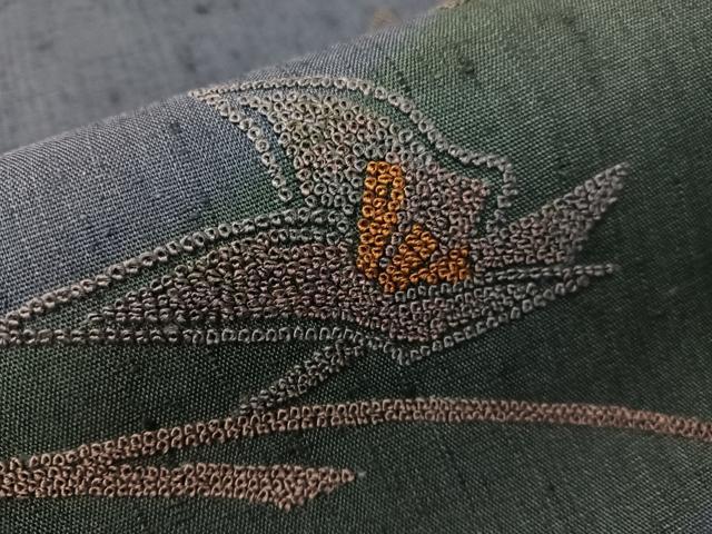 平和屋着物●中国三大刺繍 スワトウ相良刺繍 総刺繍 九寸名古屋帯 紬地 枝花文 正絹 逸品 CABJ0711vp