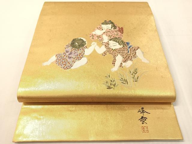 平和屋着物●太鼓柄袋帯 作家物 陶漆箔 腕くらべ 正絹 逸品 未使用 CABJ0728vp