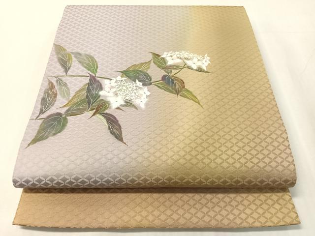 平和屋着物●太鼓柄袋帯 手描き 紙芸 草花文 正絹 逸品 未使用 CABJ0732vp