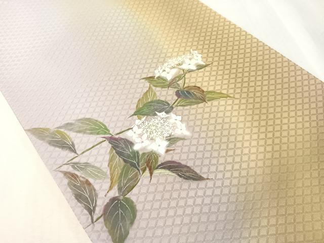 平和屋着物●太鼓柄袋帯 手描き 紙芸 草花文 正絹 逸品 未使用 CABJ0732vp