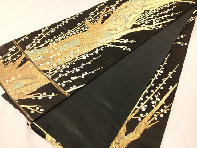 平和屋着物●全通柄袋帯 唐織 槍梅 黒地 金糸 正絹 逸品 CABJ0735vp