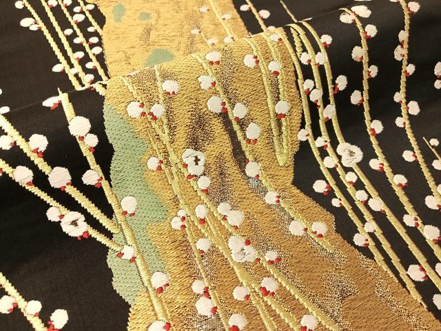 平和屋着物●全通柄袋帯 唐織 槍梅 黒地 金糸 正絹 逸品 CABJ0735vp