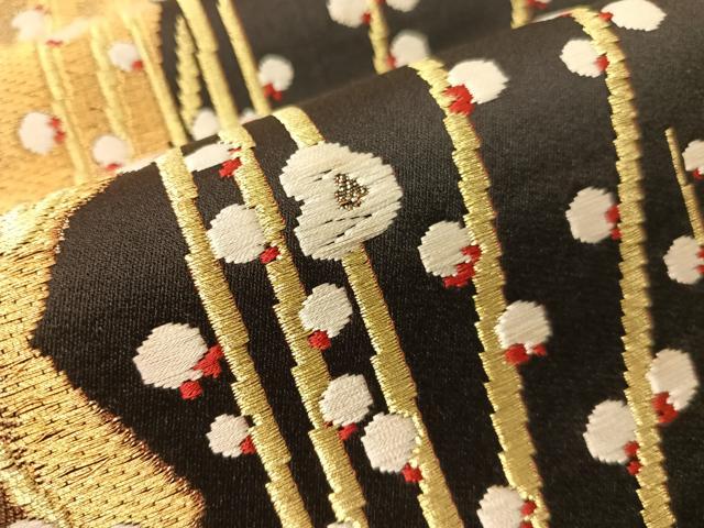 平和屋着物●全通柄袋帯 唐織 槍梅 黒地 金糸 正絹 逸品 CABJ0735vp