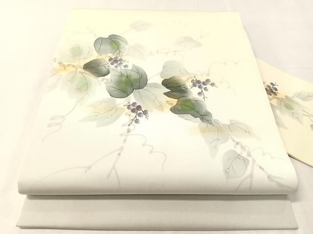 平和屋着物●塩瀬 九寸名古屋帯 作家物 手描き 葡萄蔦の葉文 金彩 やまと誂製 正絹 逸品 CABJ0741vp