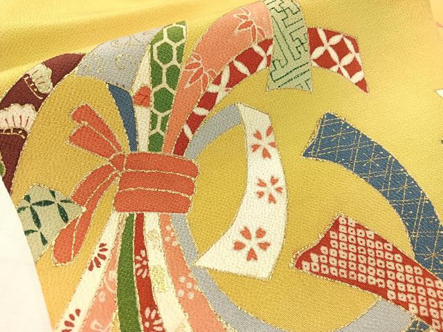 平和屋着物●九寸名古屋帯 束ね熨斗文 金彩 鬼しぼ縮緬 正絹 逸品 CABJ0743vp