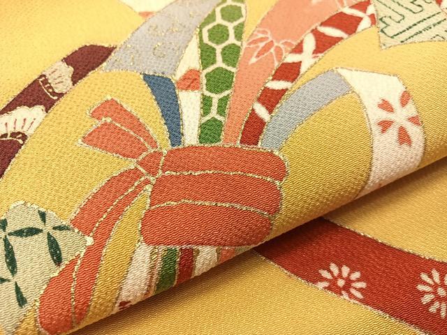 平和屋着物●九寸名古屋帯 束ね熨斗文 金彩 鬼しぼ縮緬 正絹 逸品 CABJ0743vp