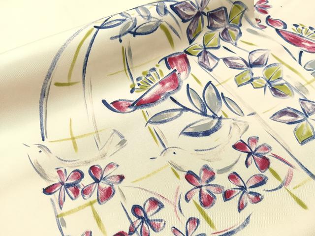 平和屋着物●塩瀬 九寸名古屋帯 作家物 手描き 鳥籠花文 正絹 逸品 CABJ0744vp