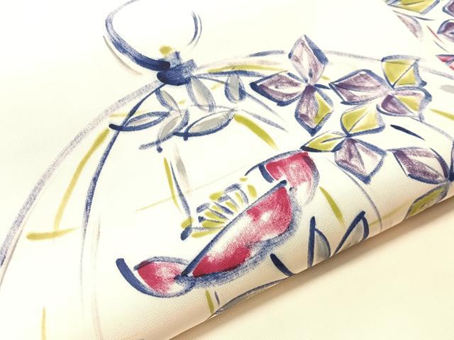 平和屋着物●塩瀬 九寸名古屋帯 作家物 手描き 鳥籠花文 正絹 逸品 CABJ0744vp