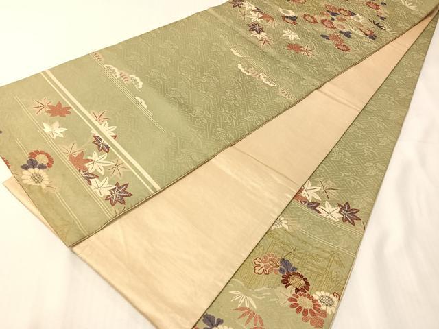 平和屋着物●アンティーク 大正ロマン 六通柄袋帯 駒刺繍 流水花文 金糸 正絹 逸品 CABJ0746vp