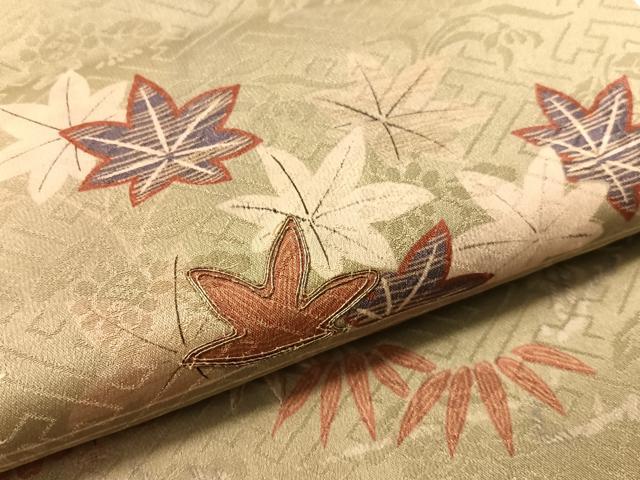 平和屋着物●アンティーク 大正ロマン 六通柄袋帯 駒刺繍 流水花文 金糸 正絹 逸品 CABJ0746vp