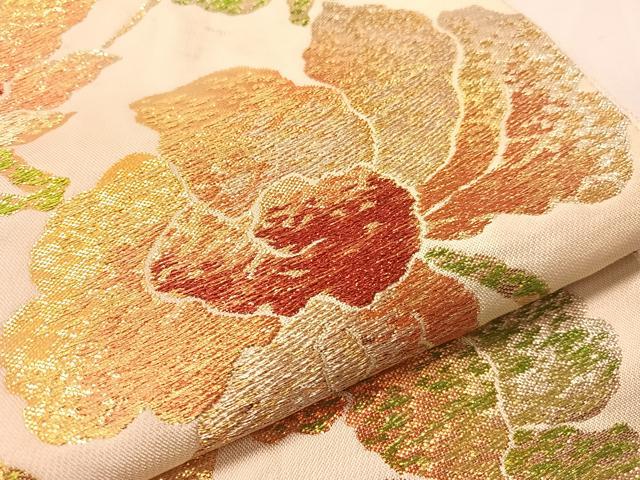 平和屋着物●六通柄 本袋帯 印金花鳥文 金糸 正絹 逸品 CABJ0752vp