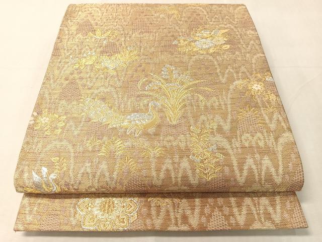 平和屋着物●六通柄袋帯 太子間道 正倉院花鳥文 金銀糸 正絹 逸品 CABJ0753vp