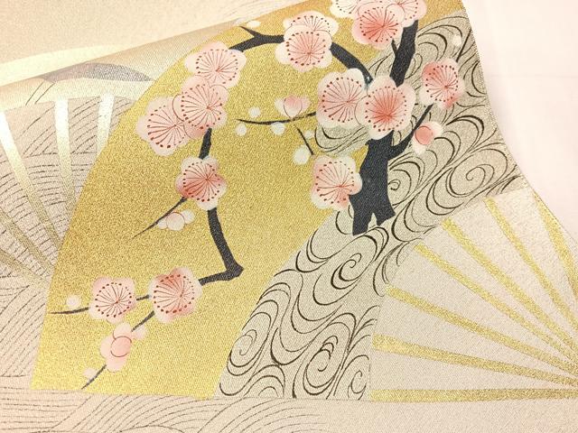 平和屋着物●琳派乃世界 灘昆年 太鼓柄袋帯 手描き 綴れ 立波扇面飛鶴梅文 金銀糸 正絹 逸品 CABJ0754vp