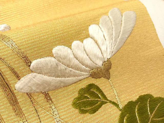 平和屋着物●アンティーク 大正ロマン 総刺繍 手刺繍 駒刺繍 九寸名古屋帯 立波菊文 金銀糸 正絹 逸品 CABJ0755vp