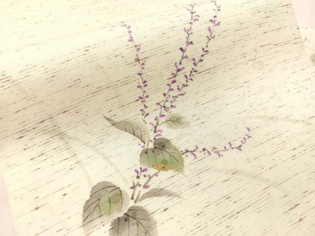 平和屋着物●九寸名古屋帯 ぜんまい紬 手描き 草花文 正絹 逸品 CABJ0765vp