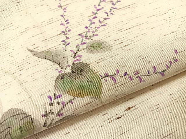 平和屋着物●九寸名古屋帯 ぜんまい紬 手描き 草花文 正絹 逸品 CABJ0765vp
