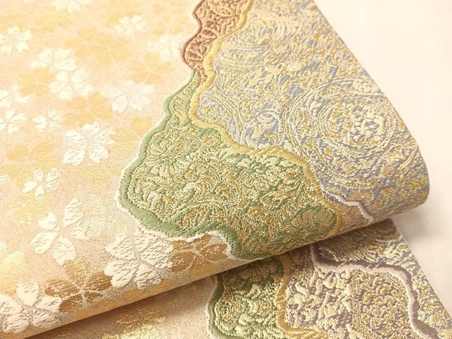 平和屋着物●六通柄袋帯 唐織 有栖川綴 道長舞桜 金糸 正絹 逸品 CABJ0767vp