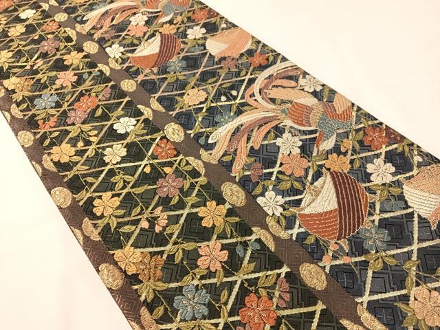 平和屋着物●本佐賀錦 六通柄袋帯 能美唐織 糸巻き鳳凰花文 金糸 正絹 逸品 CABJ0769vp