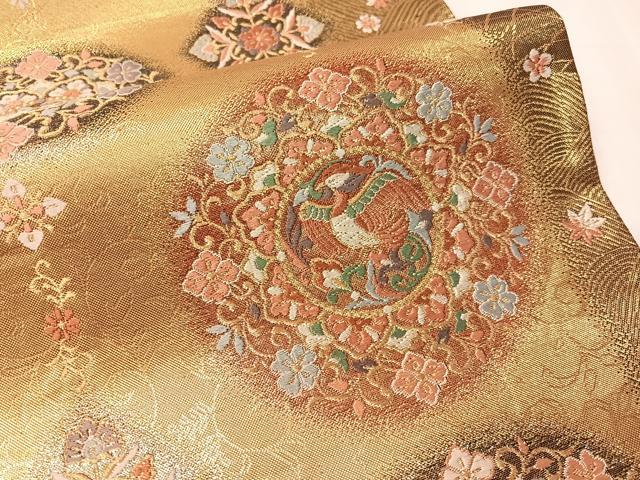 平和屋着物●六通柄袋帯 唐織 立取菱丸華文 金糸 正絹 逸品 CABJ0773vp
