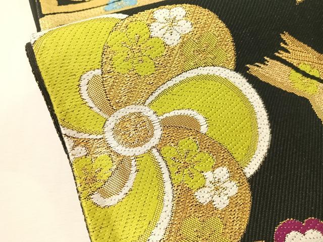平和屋着物●六通柄袋帯 蜀江花文 黒地 金糸 正絹 逸品 CABJ0778vp