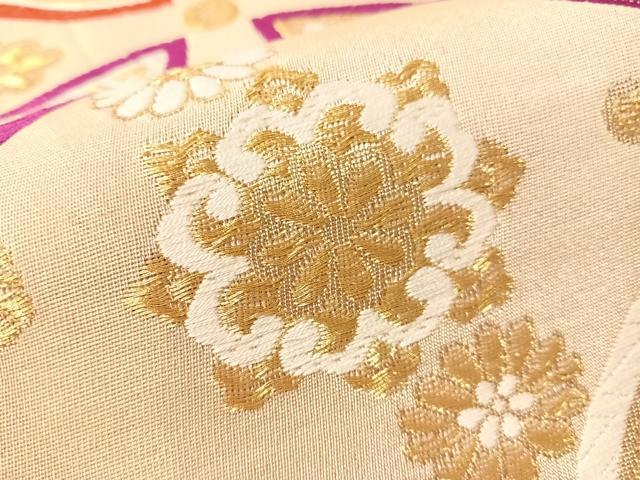 平和屋着物●六通柄袋帯 唐織 七宝花文 金糸 正絹 逸品 CABJ0779vp