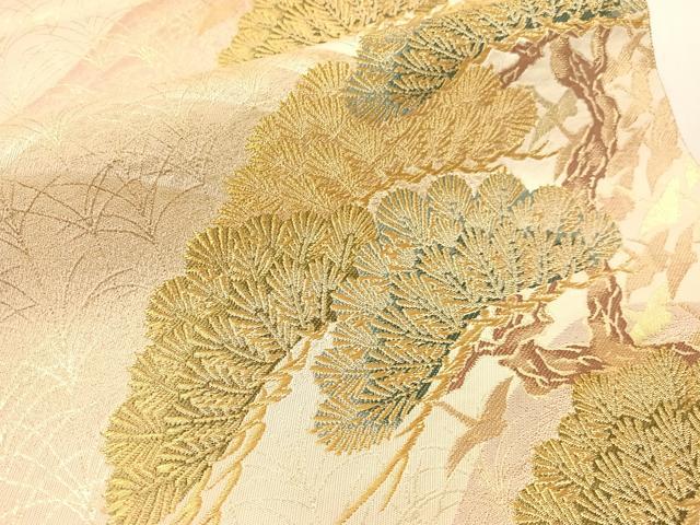 平和屋着物●西陣 服部織物謹製 六通柄袋帯 飛鶴風景松文 金糸 正絹 逸品 CABJ0787vp
