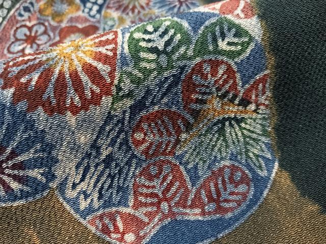 平和屋着物●和染紅型 栗山紅型 栗山吉三郎 九寸名古屋帯 ねじ梅 鬼しぼ縮緬 正絹 逸品 CABJ0790vp