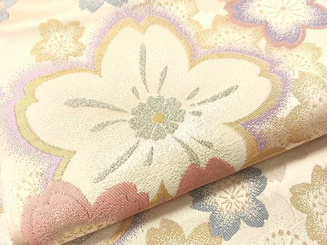 平和屋着物●六通柄袋帯 舞桜 金銀糸 正絹 逸品 CABJ0795vp