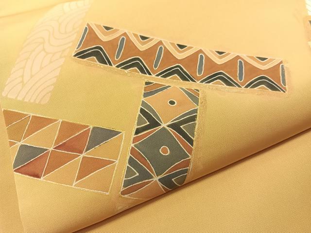 平和屋着物●塩瀬 九寸名古屋帯 作家物 檜垣吉祥花文 金彩 正絹 逸品 CABJ0799vp