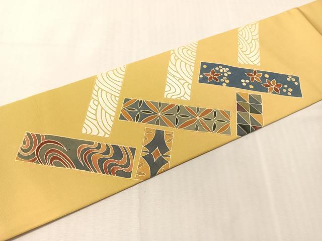 平和屋着物●塩瀬 九寸名古屋帯 作家物 檜垣吉祥花文 金彩 正絹 逸品 CABJ0799vp