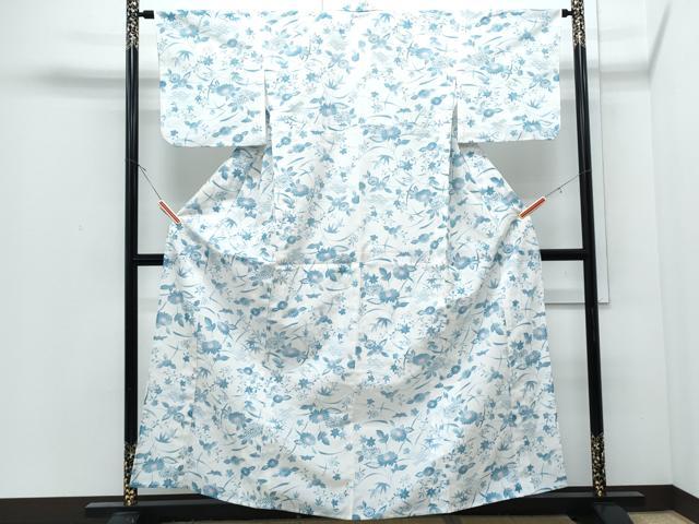 平和屋着物*夏物 小紋 絽 草花文 洗える着物 CABJ0801th