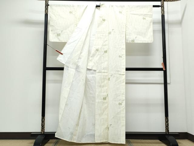 平和屋着物*夏物 小紋 紗 草葉文 CABJ0808th